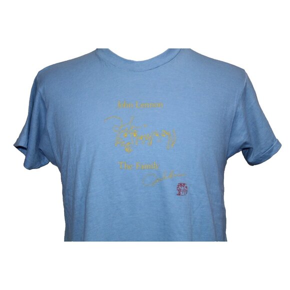 Vintage John Lennon “Bag One” Art Tee Sketch T-Shirt Blue Small USA 70s Beatles - Picture 6 of 8